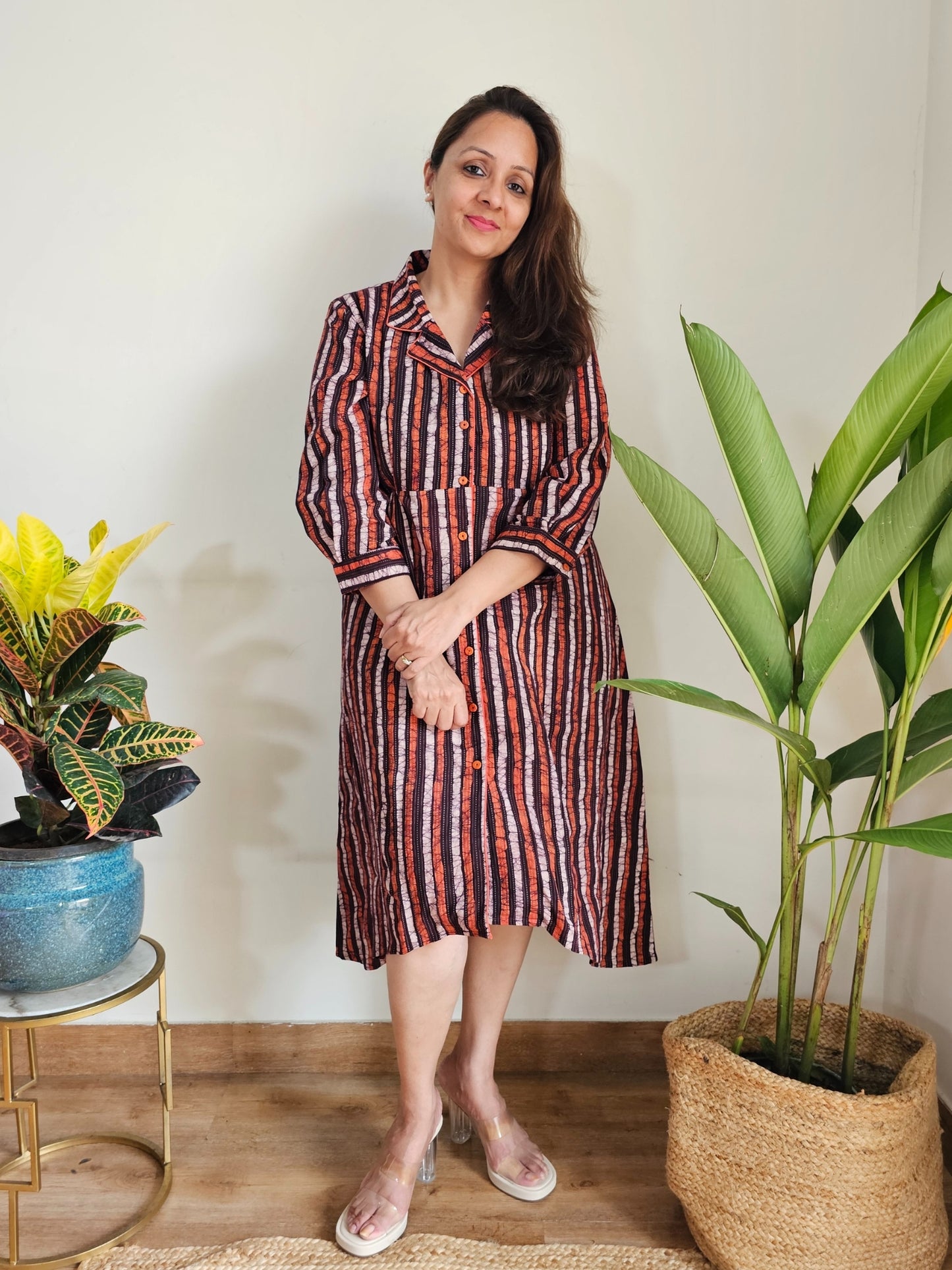 kantha cotton button down dress online