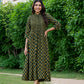 Green Ajrakh Cotton Dress with Pintuck Work