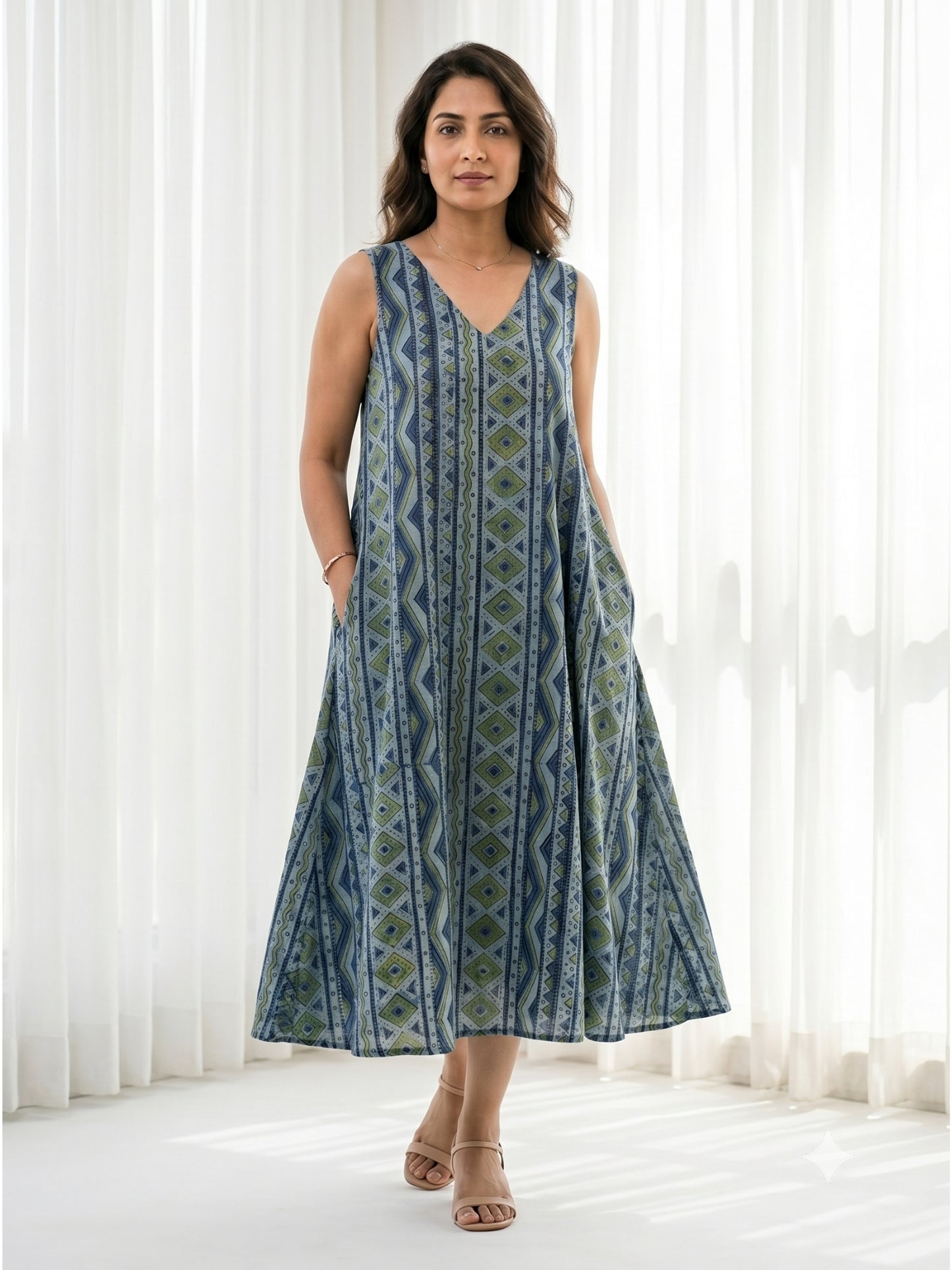 Blue ajrakh cotton dress 