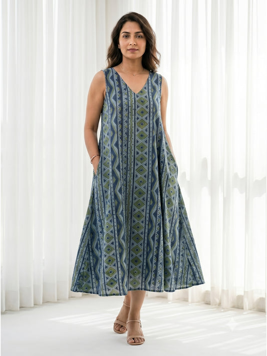 Blue ajrakh cotton dress 