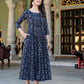 Darzaania Noor Kantha Work Block Print Pure Cotton Dress