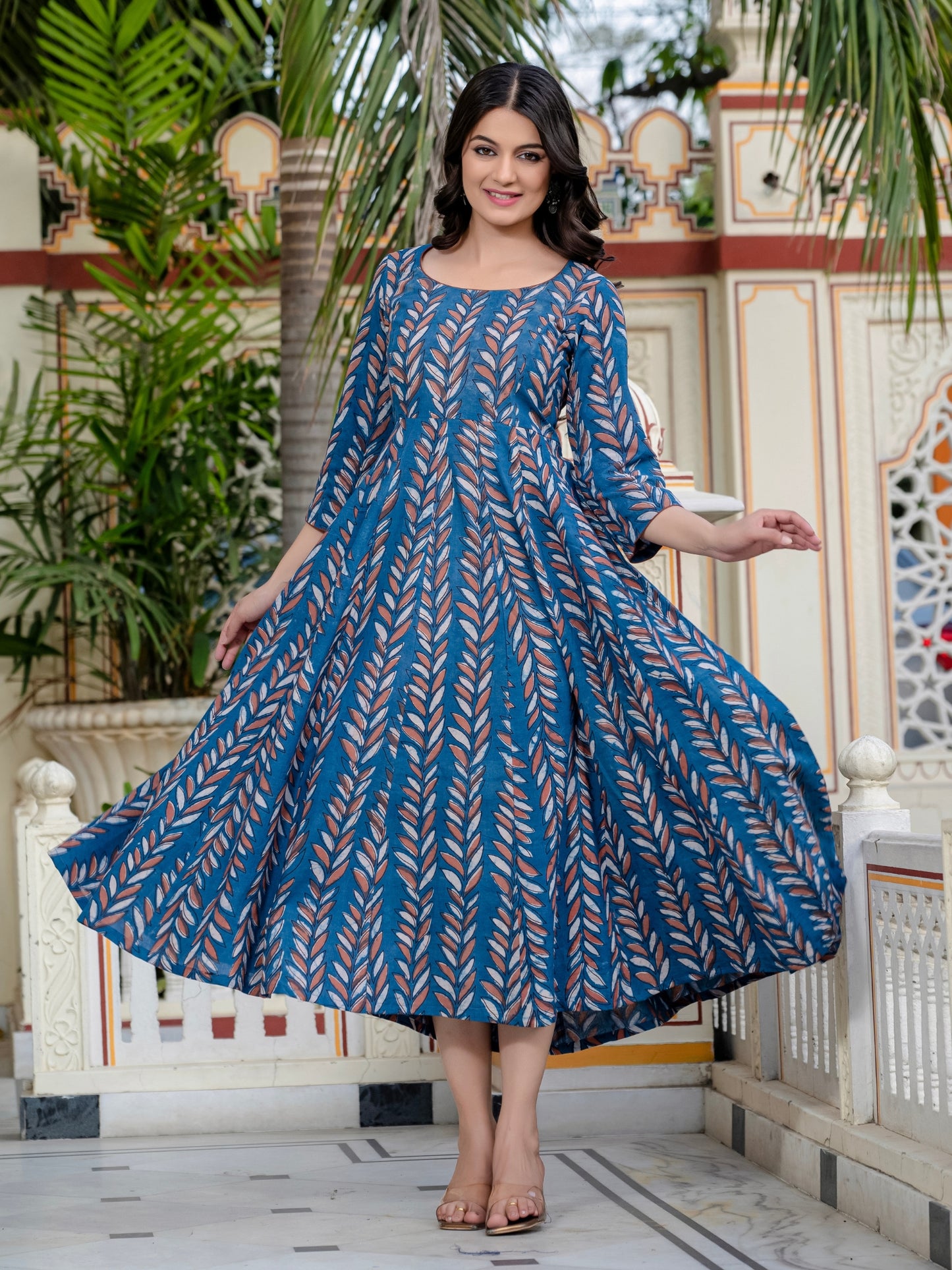 Darzaania Neelaya Ajrakh Work Pure Cotton Dress