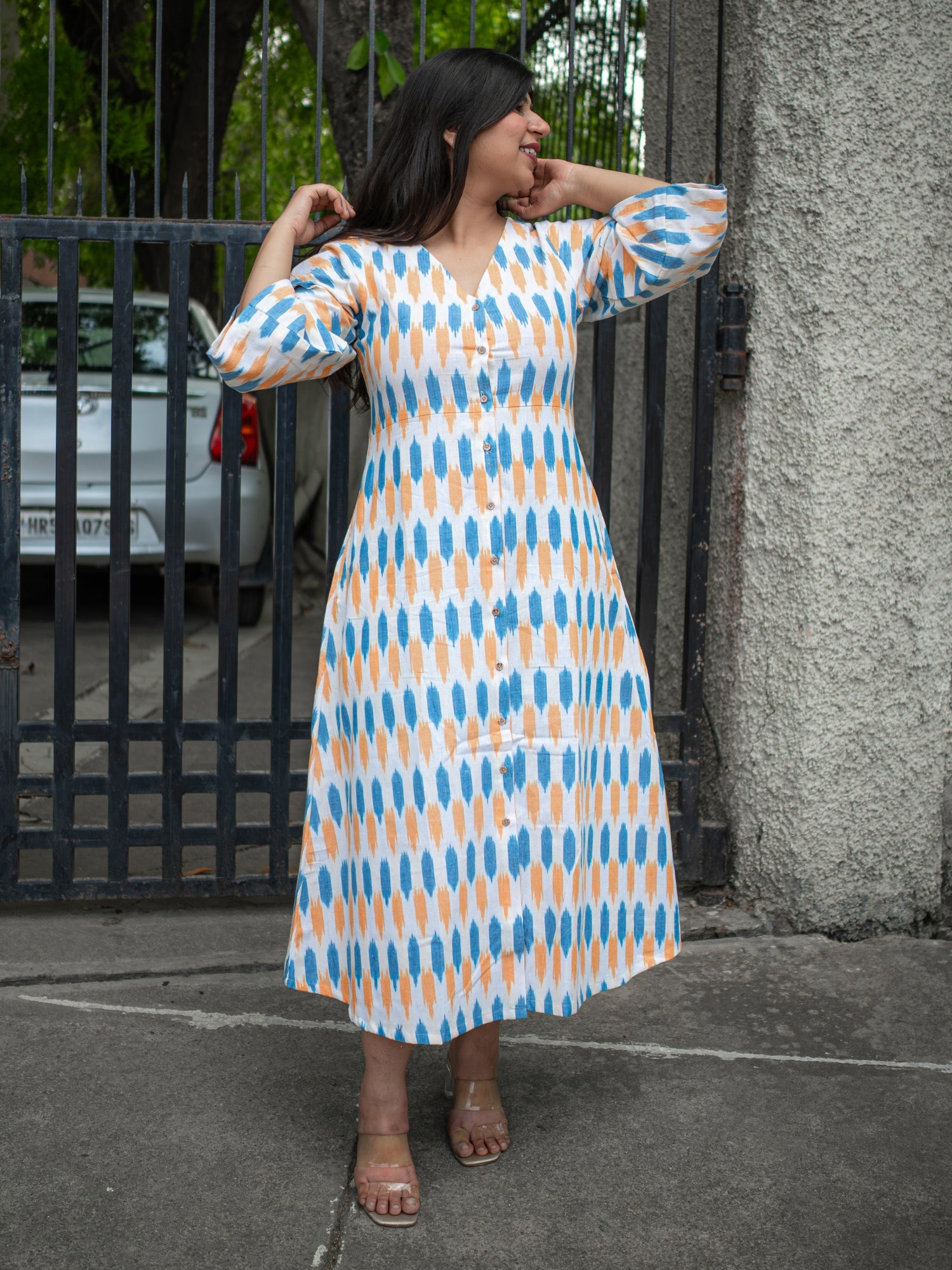 Ivory white ikat cotton dress