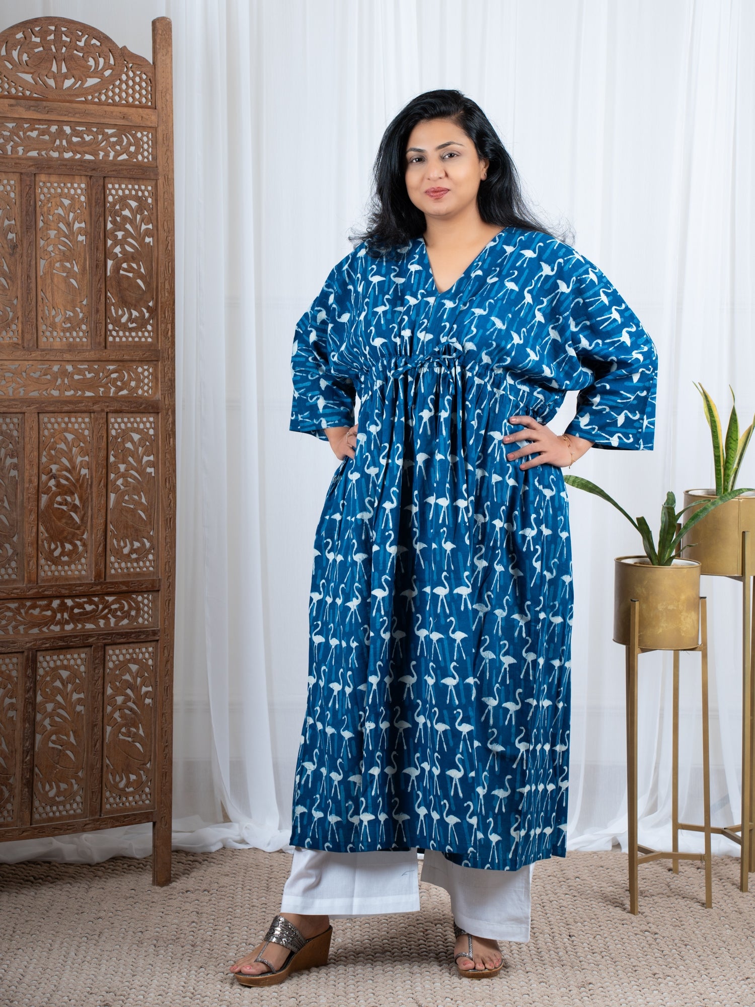 Free Size Natural Indigo Kaftan 