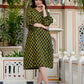 Anvitha Green Ajrakh Work Cotton Midi Dress