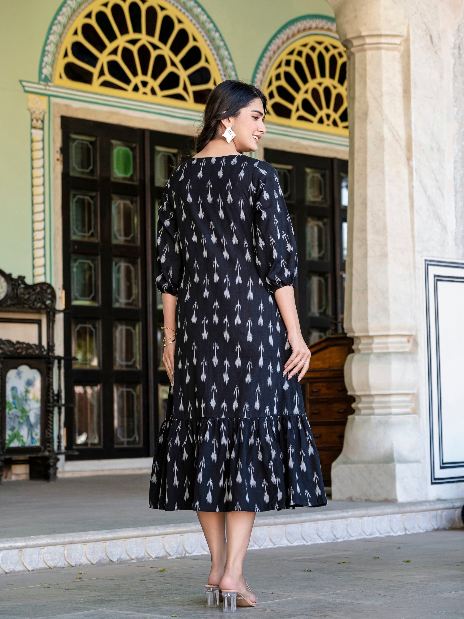 Black button down midi dress