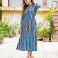 Blue striped cotton button down dress for women