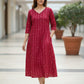 Red Ikat Cotton Midi Dress Darzaania