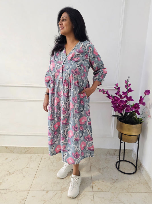Darzaania Anvika Block Print Cotton Dress