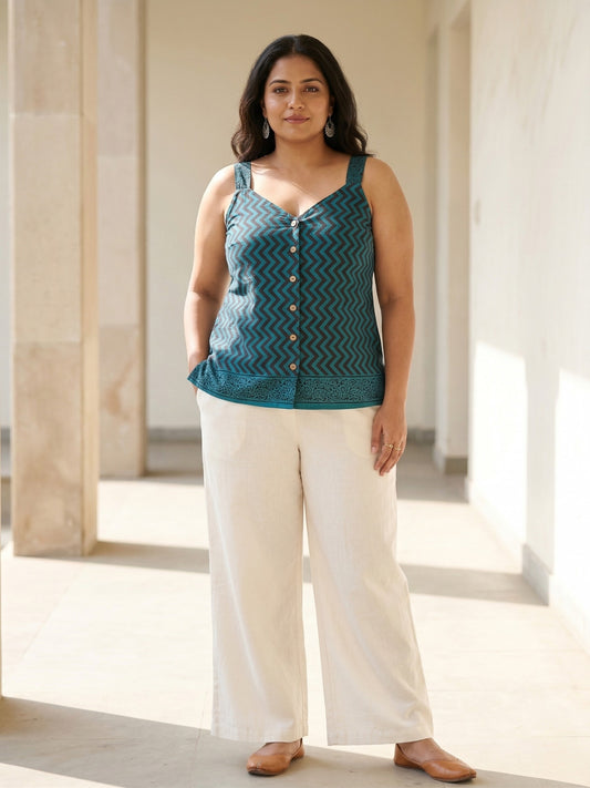 Green pure cotton top for women S to 6XL