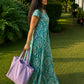 Green Cotton Casual Dress for Women | Long Midi Dress by Darzaania