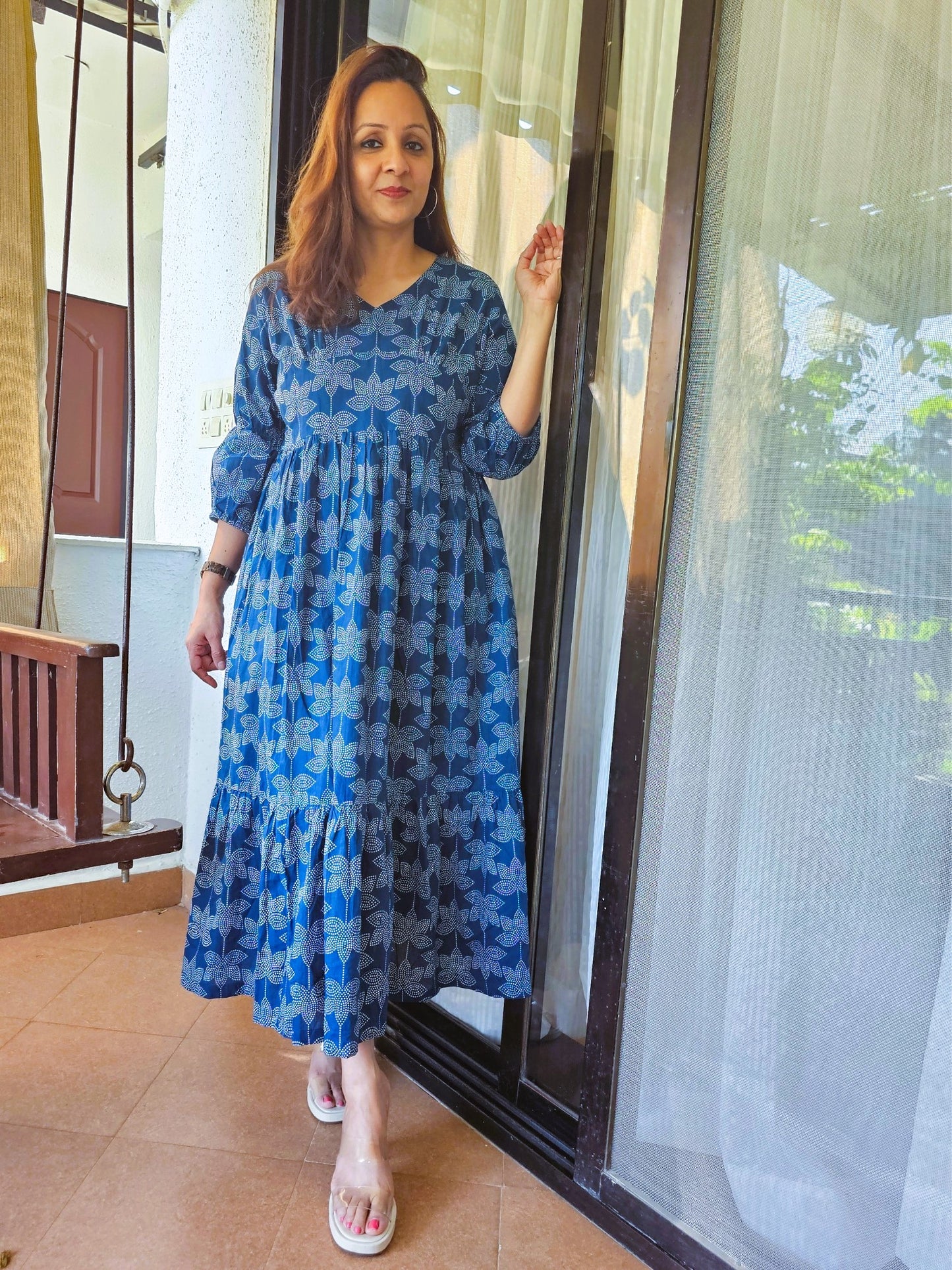 Darzaania blue cotton dress for women