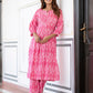 Pink Ikat kurta co-ord set with 3/4 sleeves and palazzo pants
