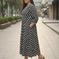 Black striped dress pocket detail, handcrafted cotton dress with functional side pocket