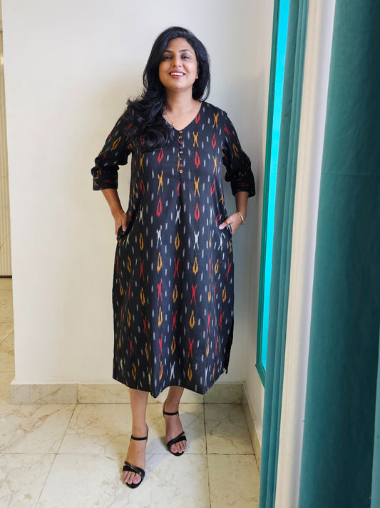 Darzaania Meesha Ikkat Cotton Midi Dress