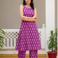 Women's pure cotton handloom Ikat co-ord set in pink and purple tones