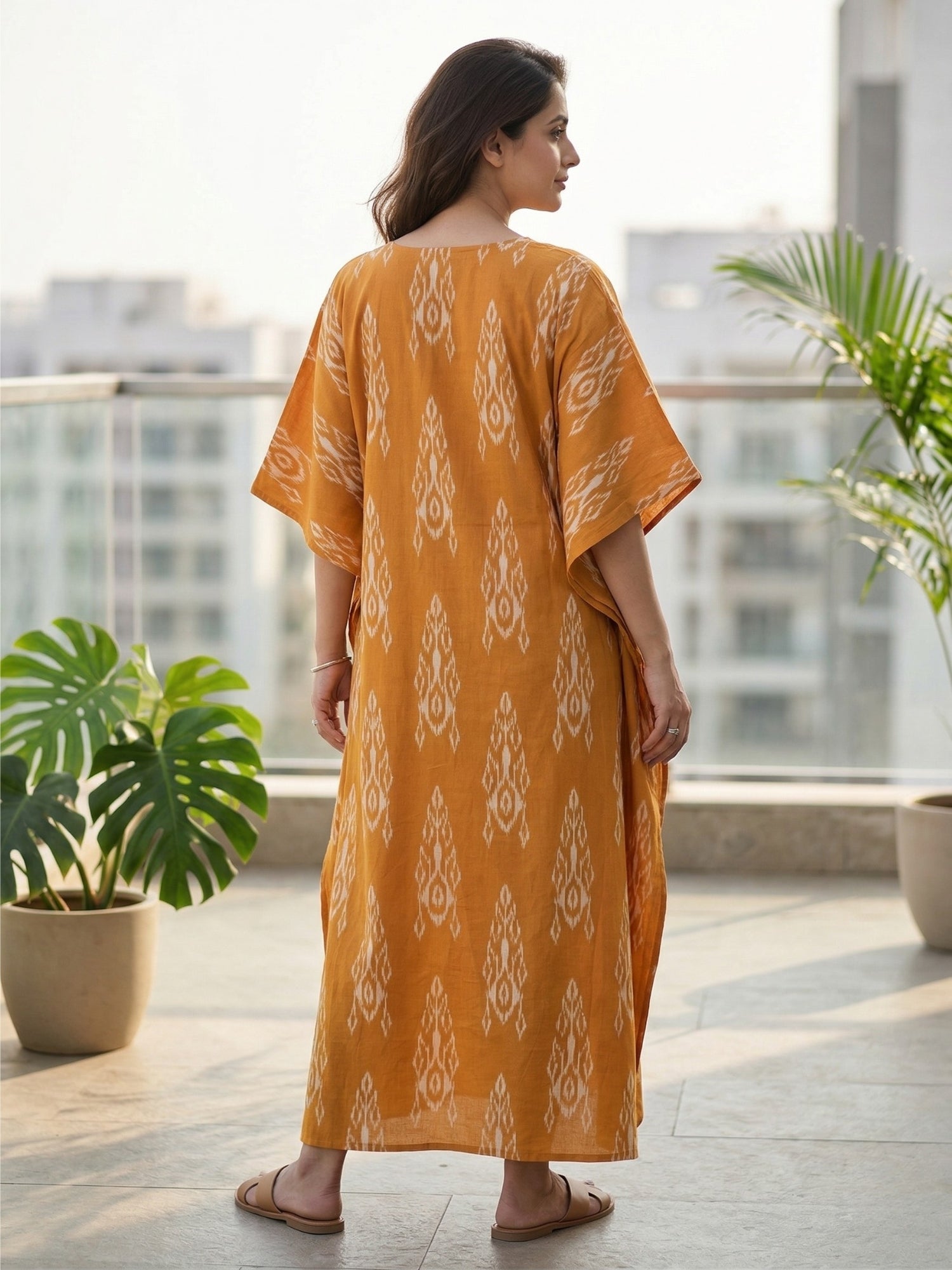 mustard ikat cotton kaftan relaxed fit
