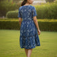 Natural Indigo Cotton Floral Midi Dress