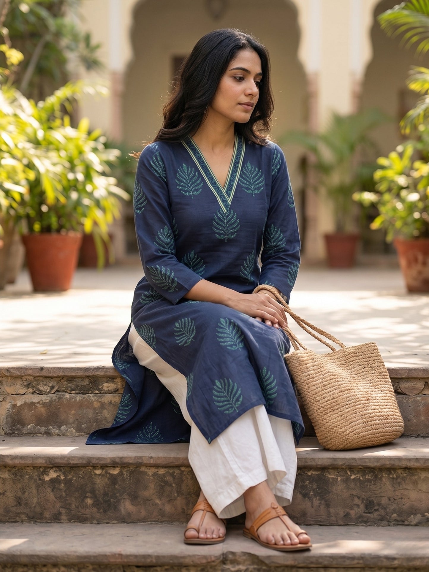 Navy Blue Cotton Kurta