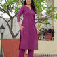 purple color cotton kurti with palazzo pants in plus sizes