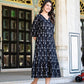 Black Ikkat Button Down flare dress