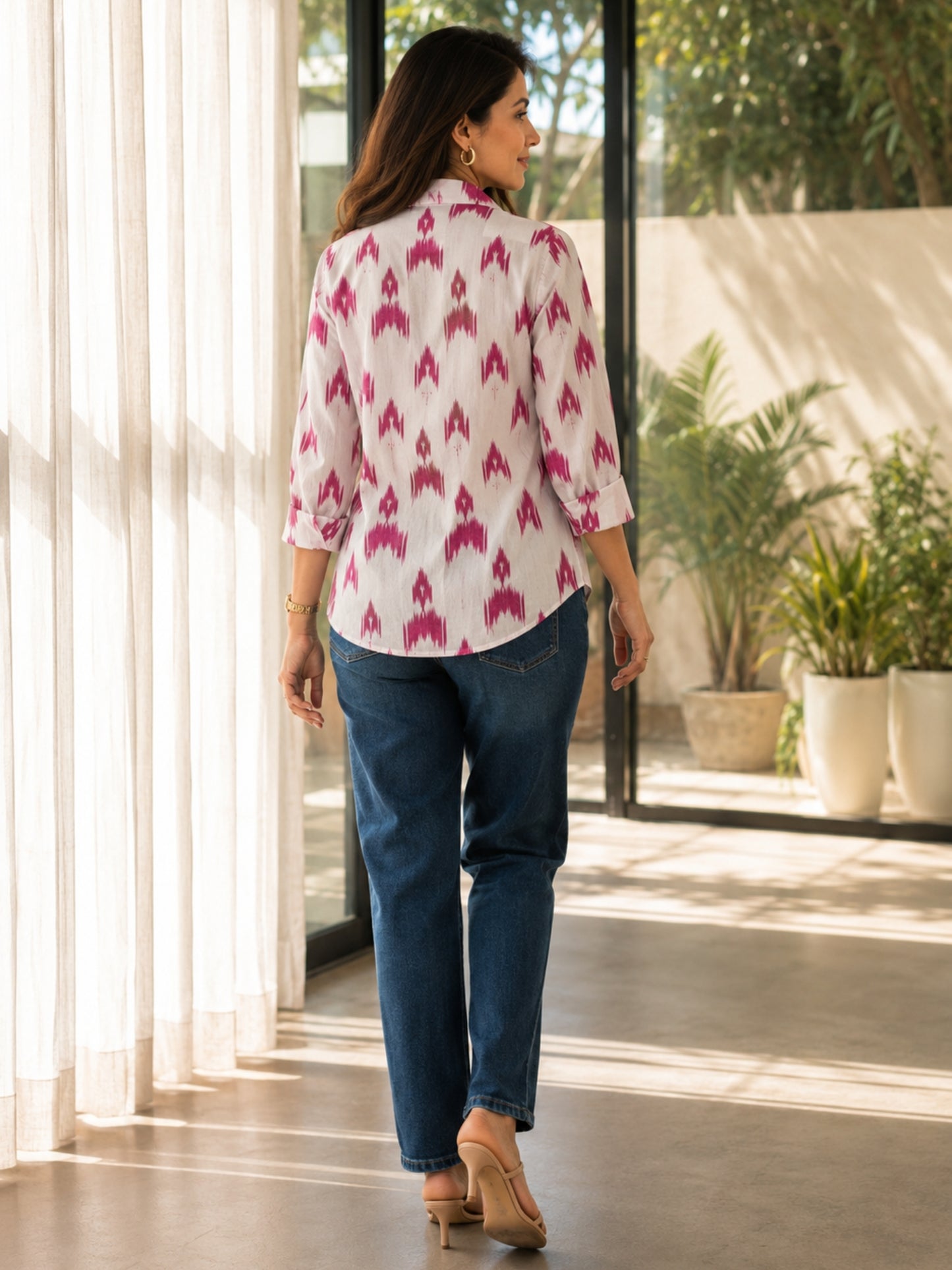 Rosé Handwoven Ikat Cotton Shirt - Back View Ikat shirt