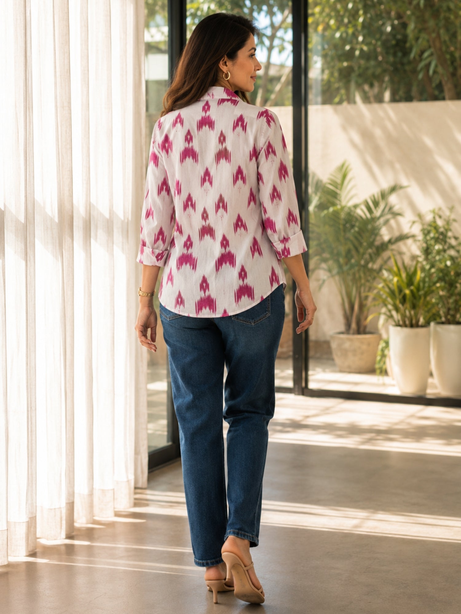 Rosé Handwoven Ikat Cotton Shirt - Back View Ikat shirt