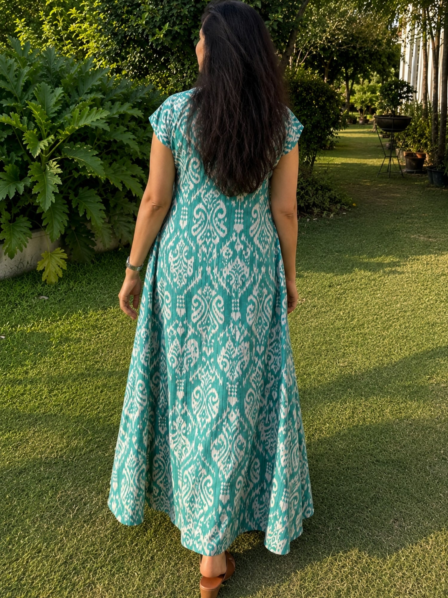 Pure Cotton Midi Dress for Women in Green | Sizes S to 6XL