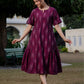 Premium wine-colored Ikkat midi dress in pure cotton, size-inclusive S–6XL