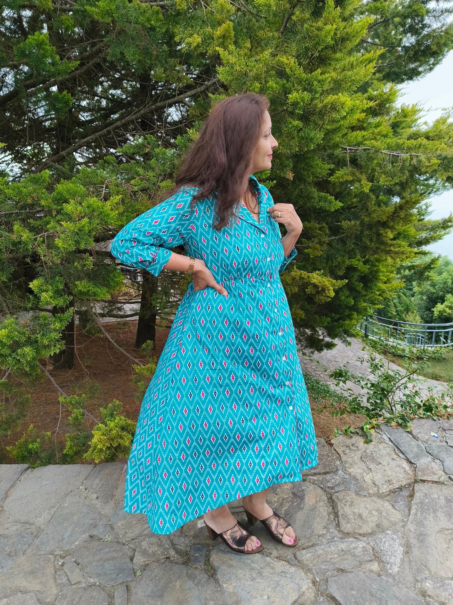 Blue button down cotton dress