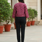 Cropped Ikat Shacket for women in pink handloom cotton
