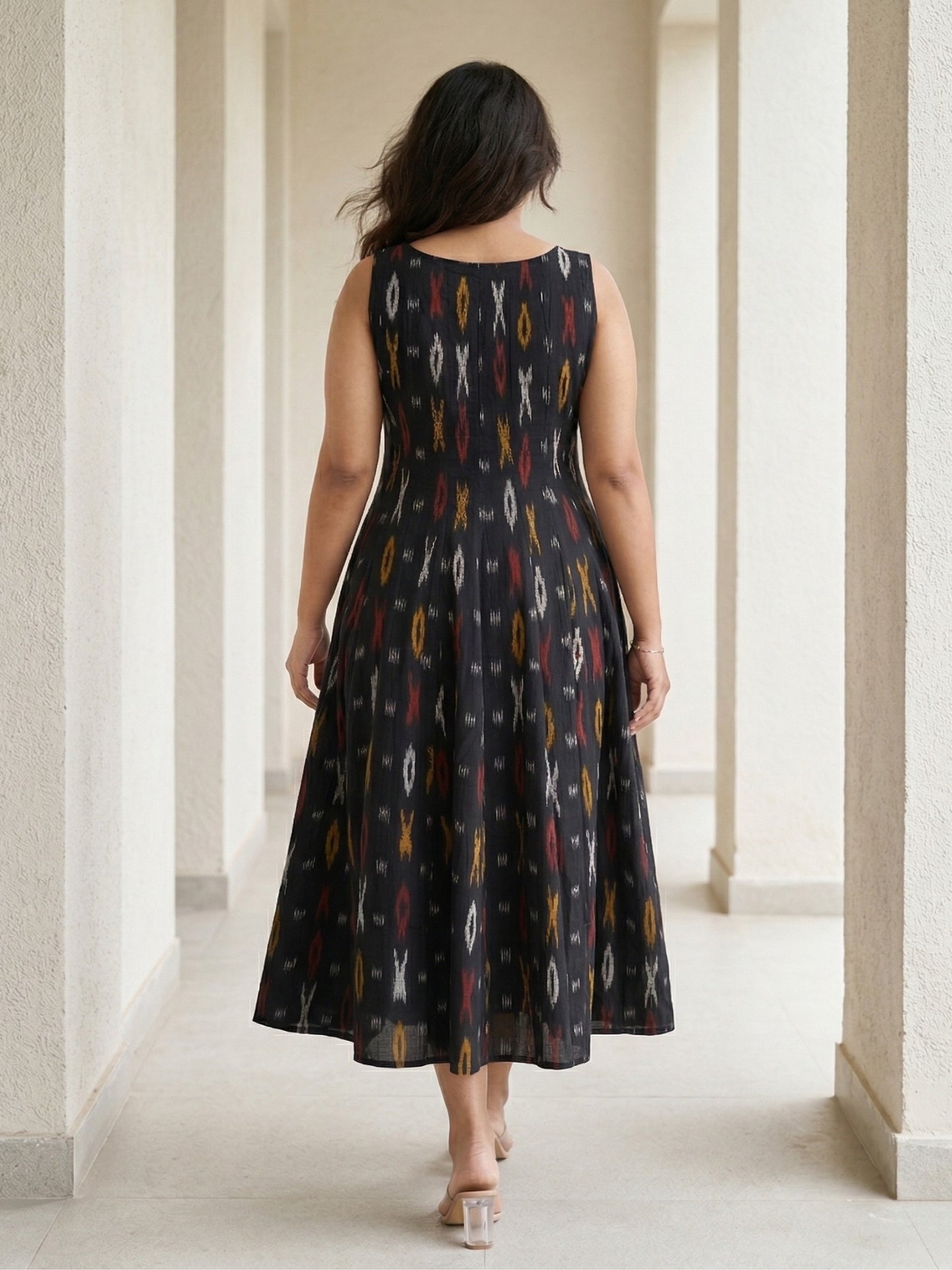 Black Ikat cotton dress by Darzaania