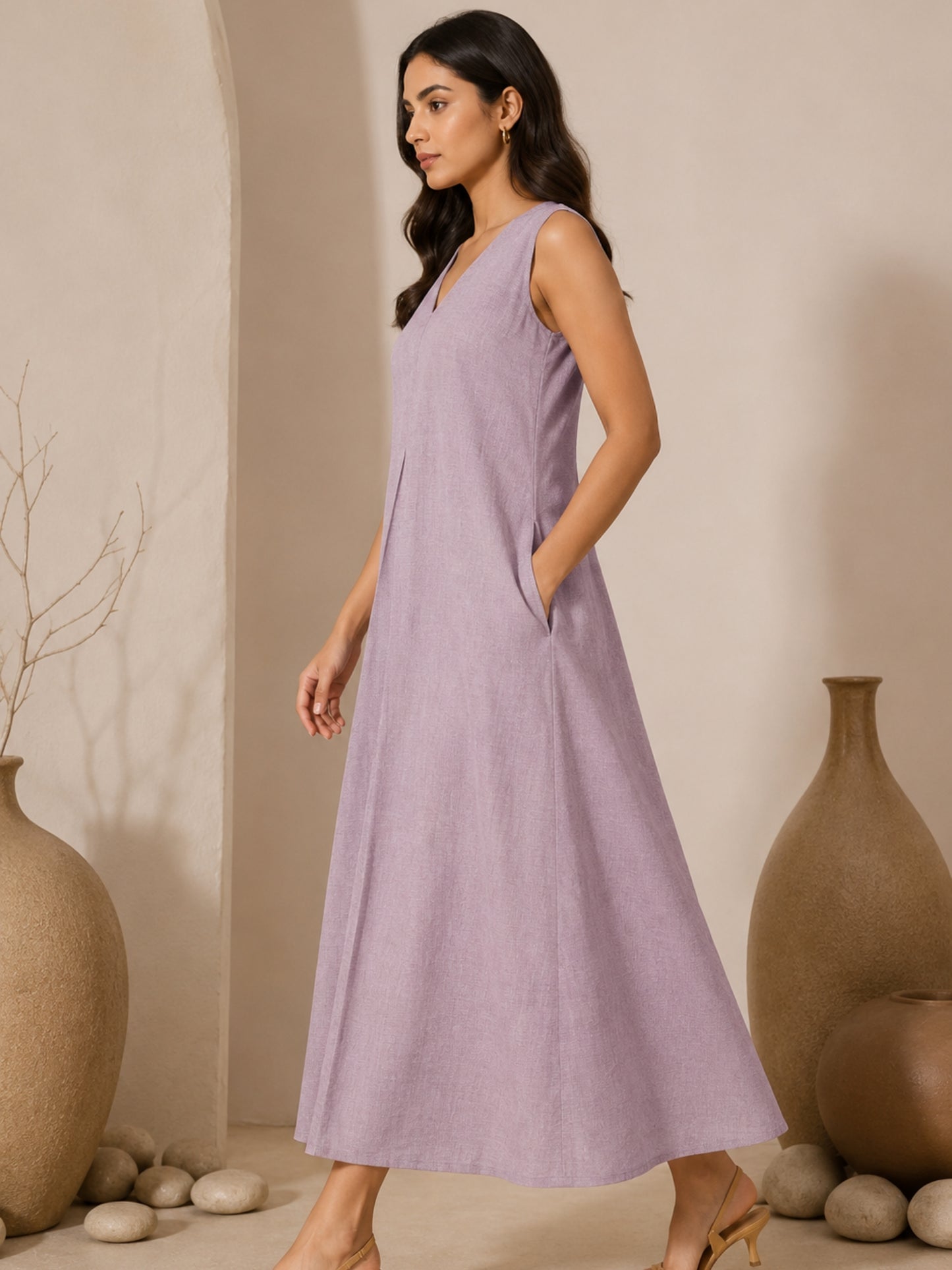 mauve ikat cotton maxi dress