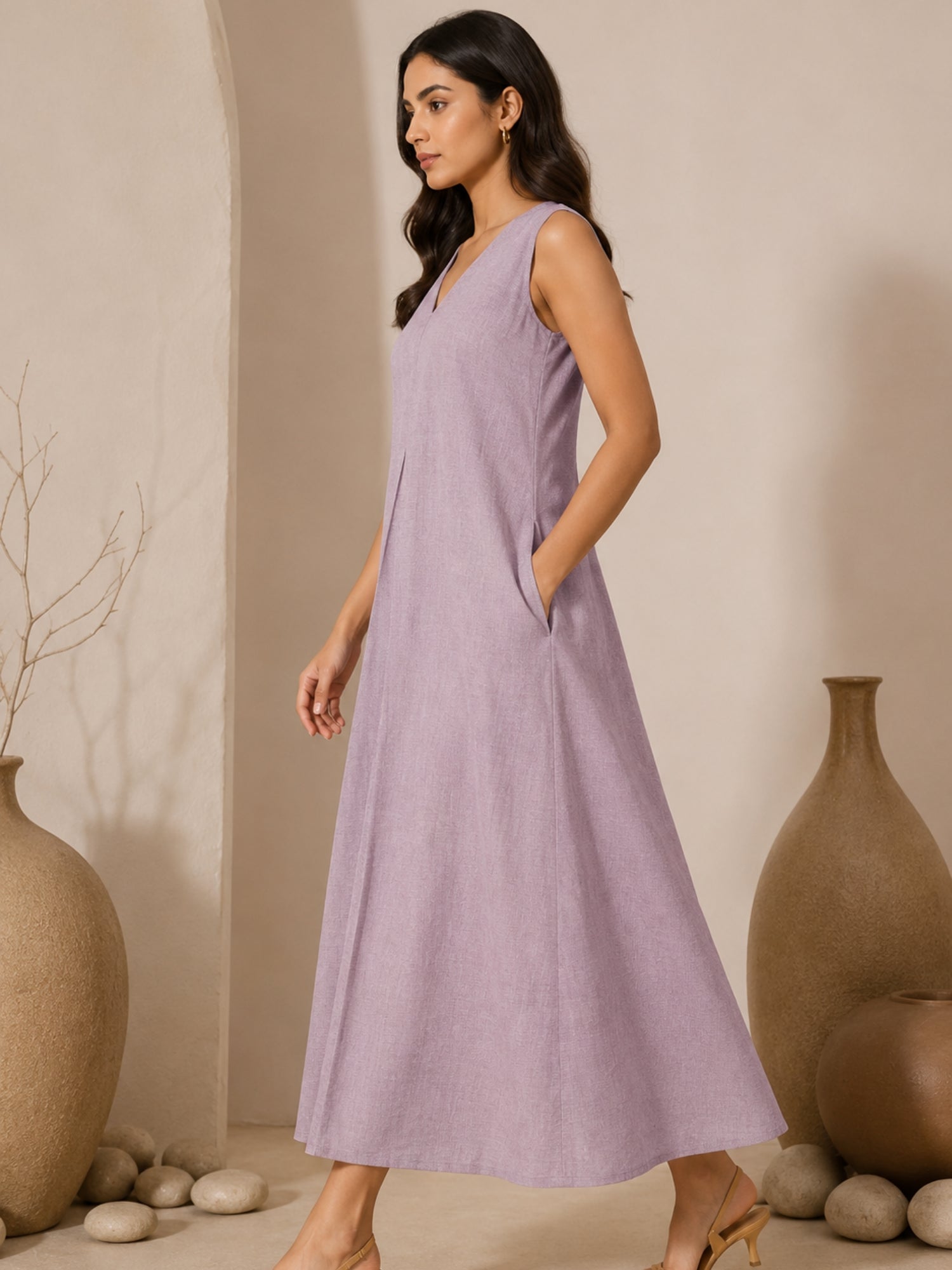 mauve ikat cotton maxi dress
