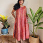 Kantha work block printed stripe  orange dress