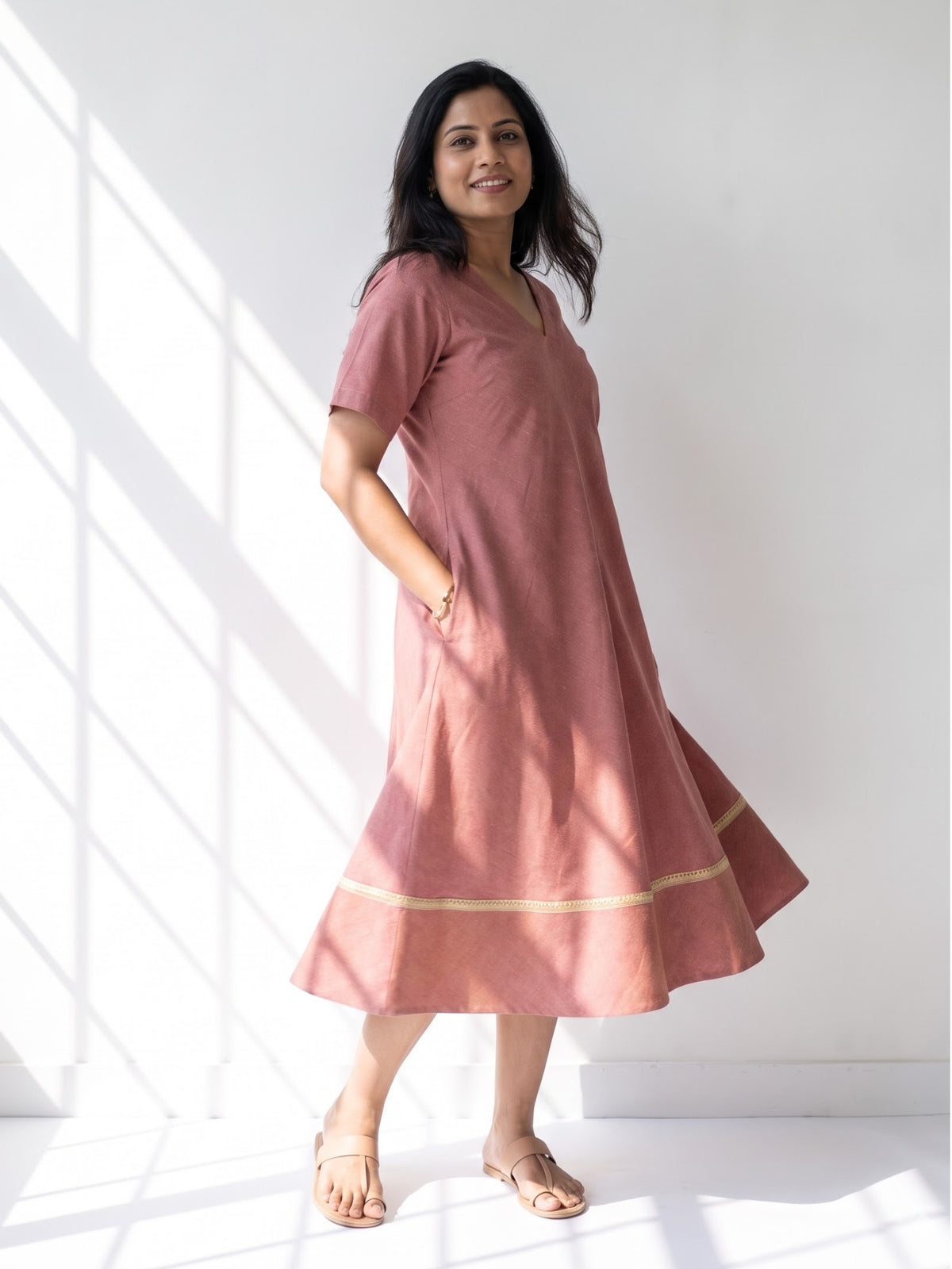 Darzaania Ikat cotton dress for women back view showing full-length flow and Ikat weave
