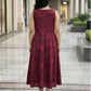 Women wearing wine ikat kali dress with pockets