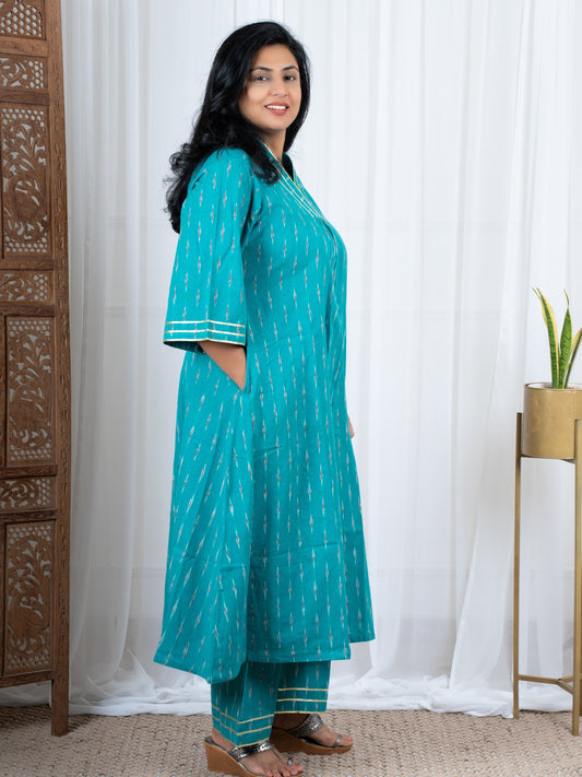 Green Ikkat Kurti with Pants set for women