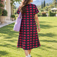 Black red moon print cotton midi vacation wear dresses for women