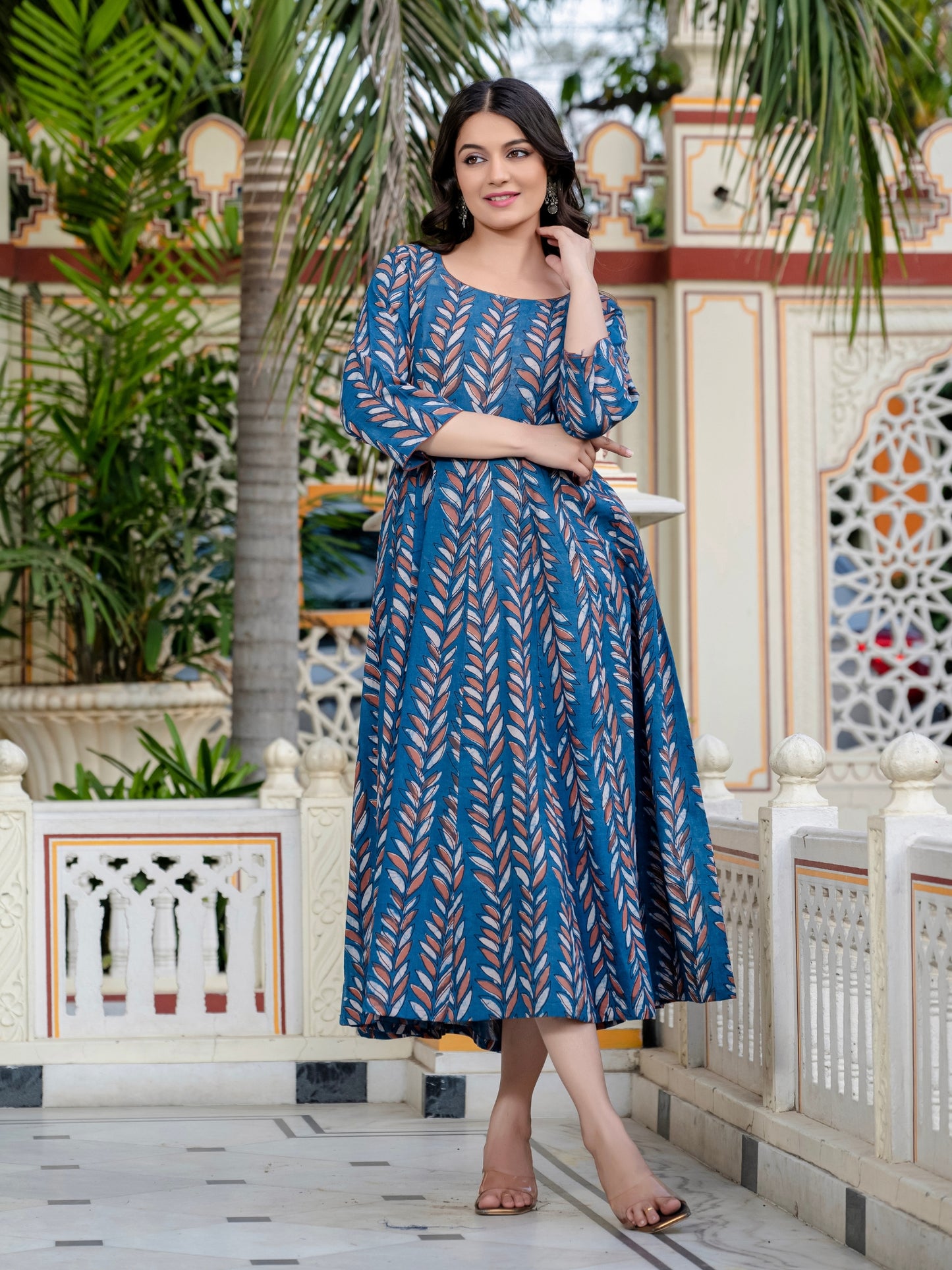 Darzaania Neelaya Ajrakh Work Pure Cotton Dress