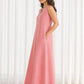 Side profile of Urban Peach Flow Dress showing free-flowing A-line silhouette and side pocket detail.