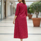 Ikat Cotton Midi Dress in Red color by Darzaania
