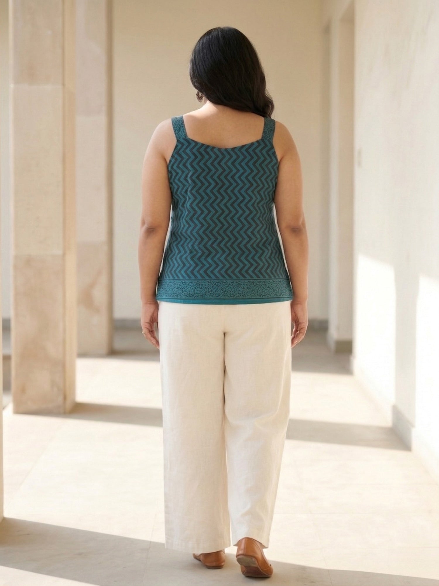 Green cotton strap top for women