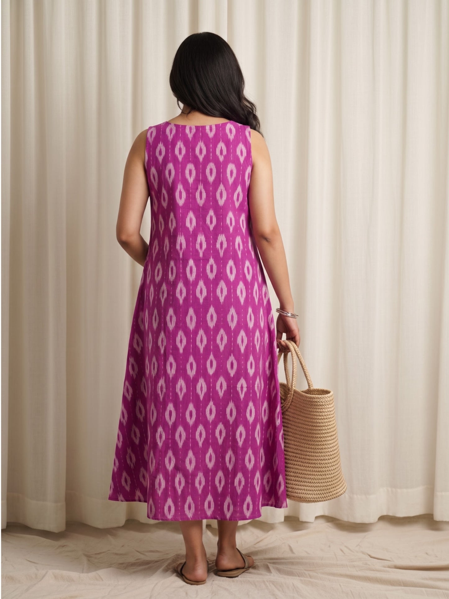 Mehrza Ikat Cotton Long Midi Dress