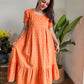 Orange Ikkat Cotton Dresses for women