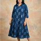 Ikkat Teal Blue Button Down Cotton Dress S to 6XL