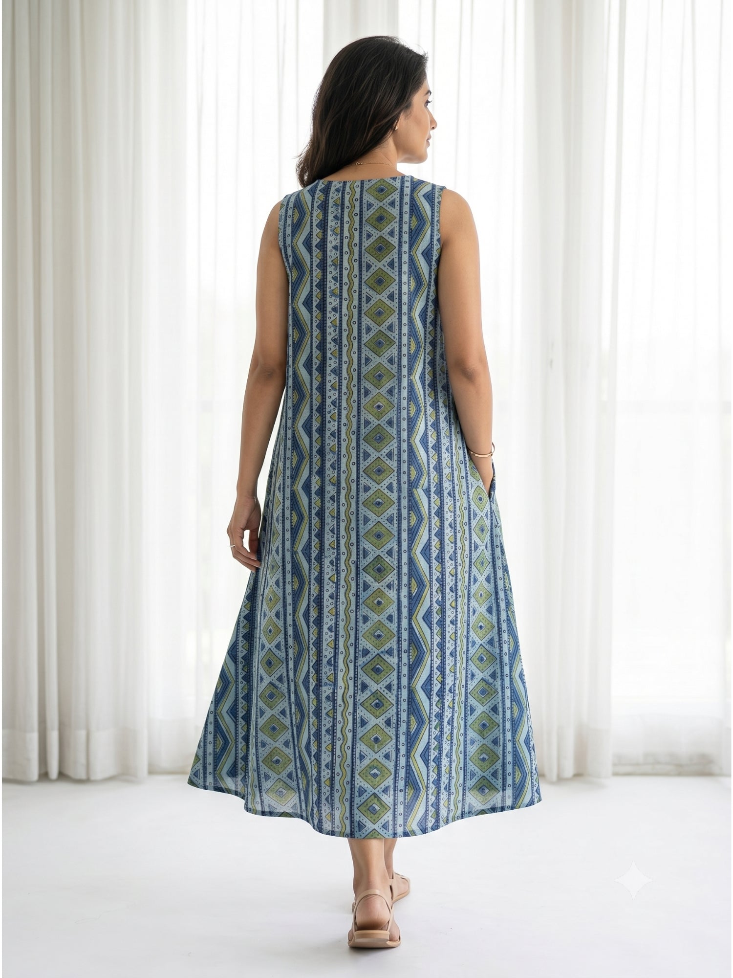 Blue ajrakh cotton dress