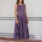 Premium purple striped batik print cotton maxi dress for women, artisan handcrafted block print long dress with pockets, available from S to 6XL