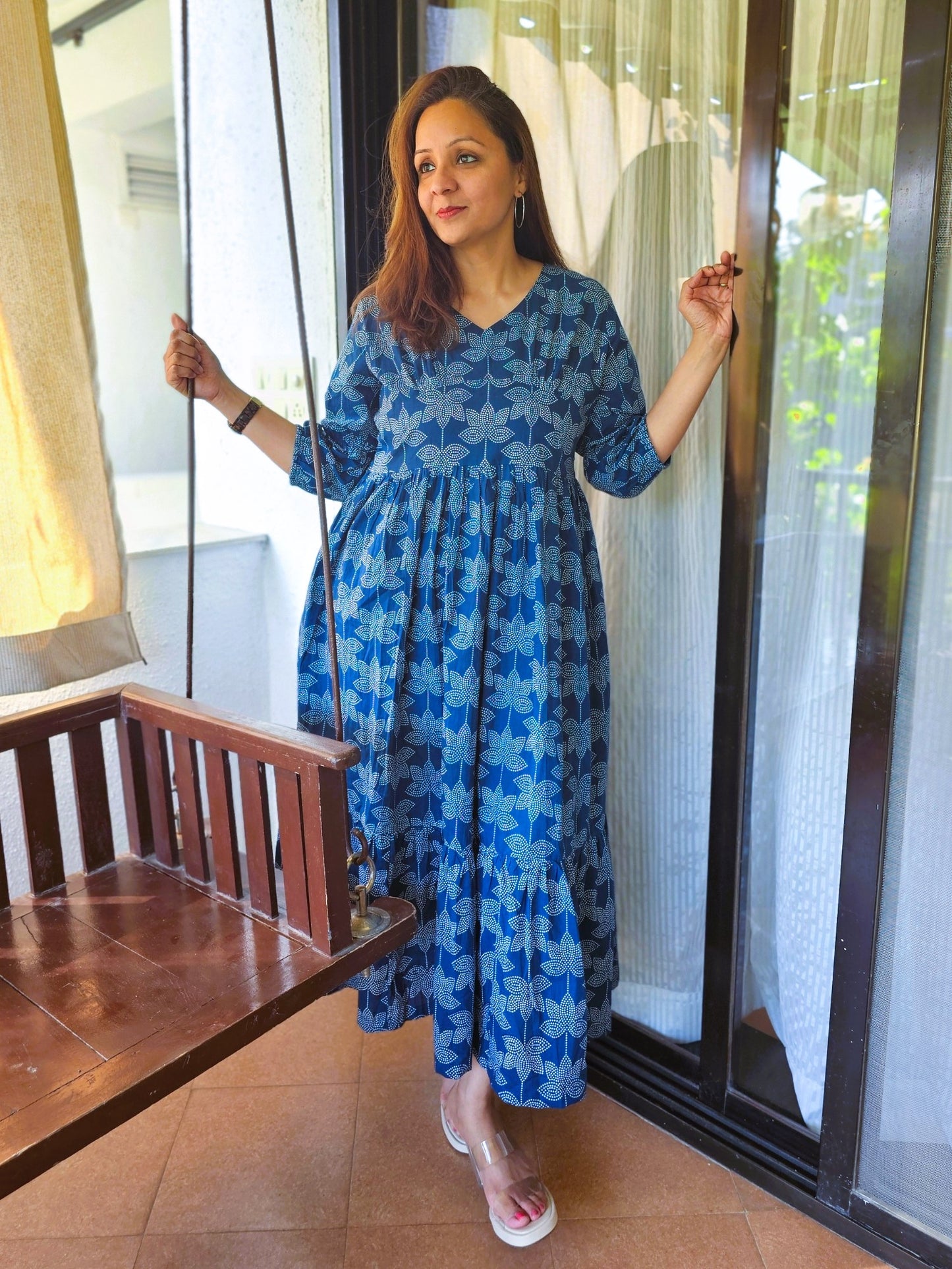 Blue Long Cotton maxi Dress