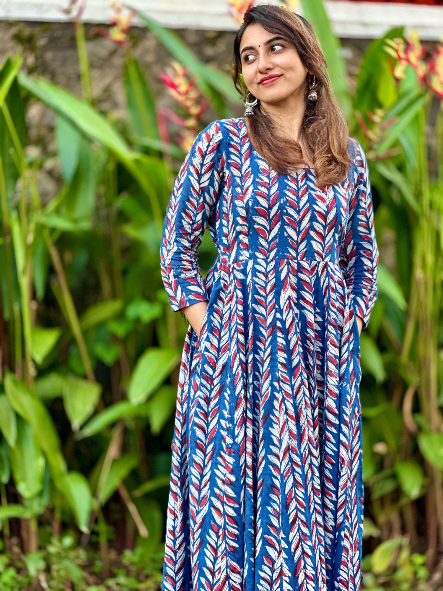 Blue ajrakh cotton kurta set for women by Darzaania, plus sizes available 